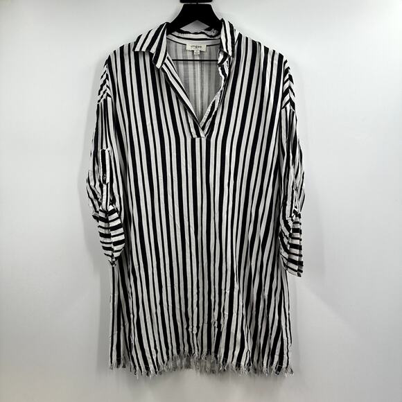 Umgee Stripped Button Up Tunic w/Raw Hem Size Medium - Picture 1 of 7